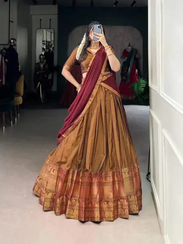 Mustard Narayan Pet Zari Weaving Lehenga Choli
