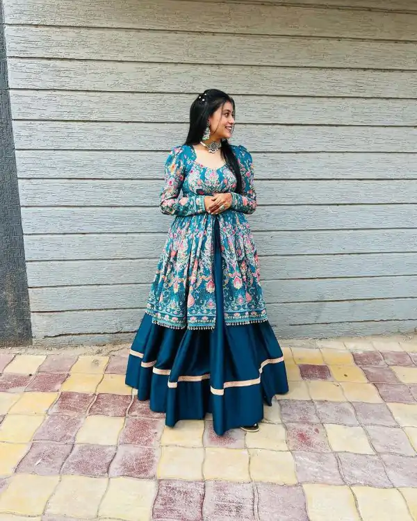 Navy Blue Fiona Silk With Lace Work Lehenga Choli