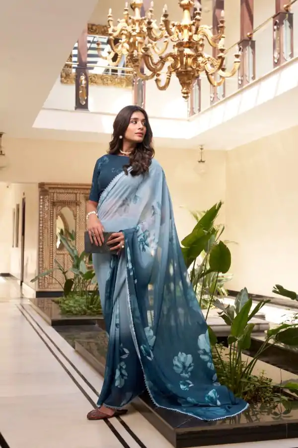 Navy Blue Weightless Printed Saree