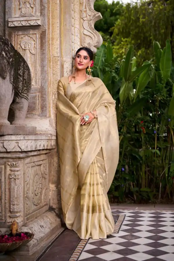 Off White Gold Tissue Zari Saree