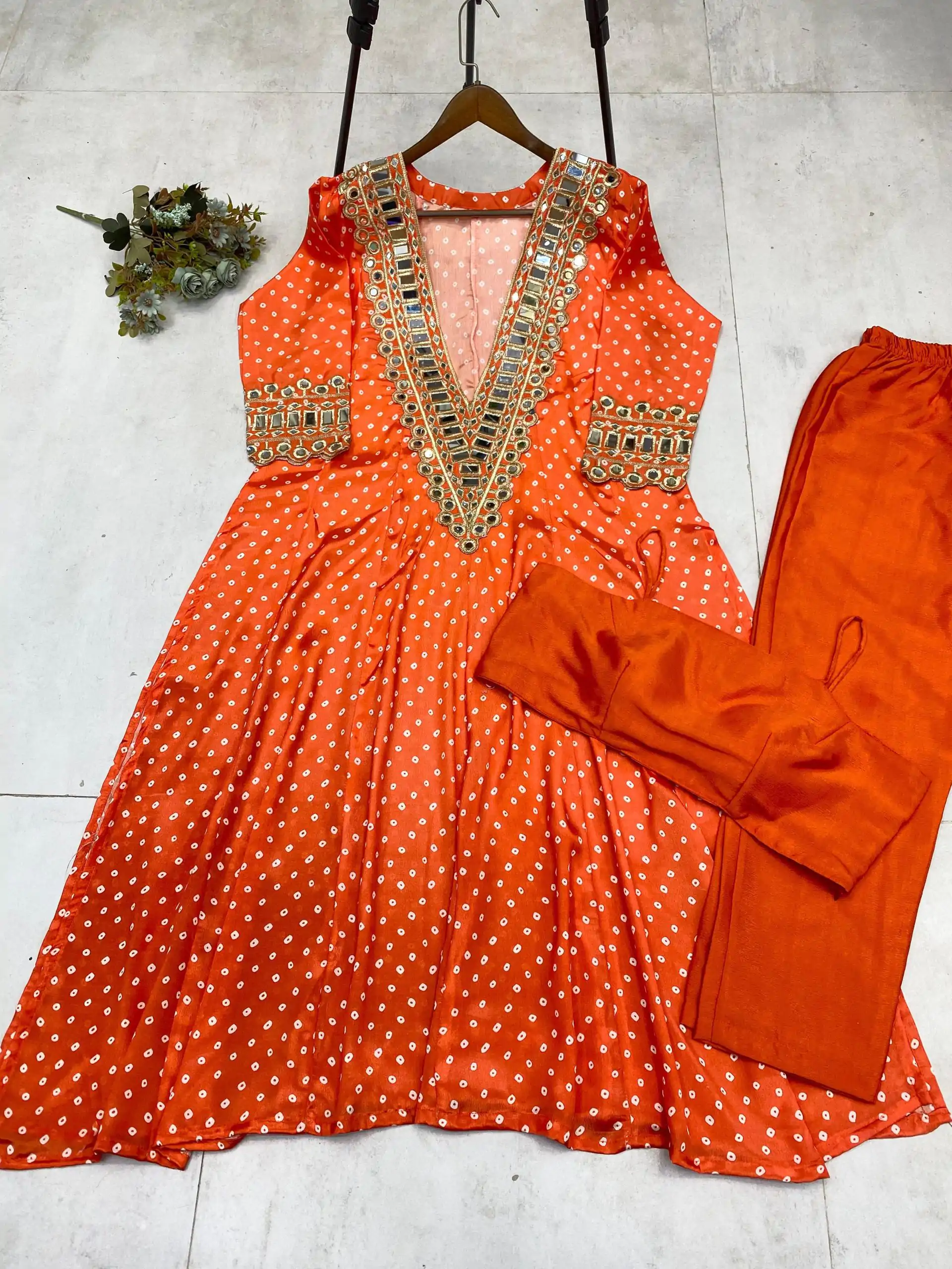 Orange Chinon Digital Printed Salwar Suit - Image 4