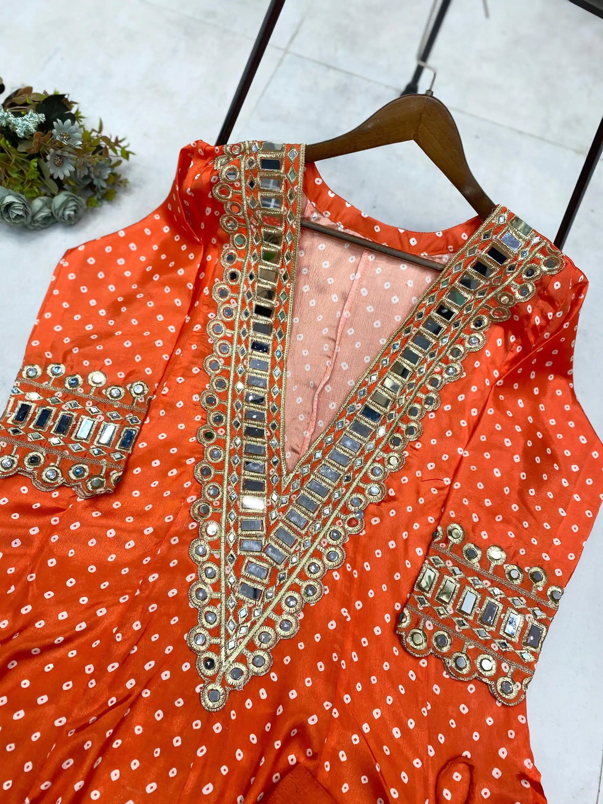 Orange Chinon Digital Printed Salwar Suit - Image 2