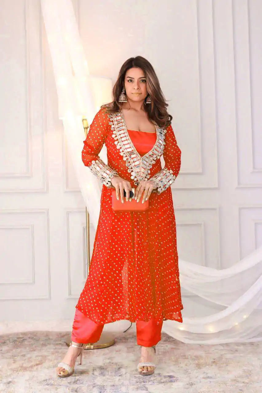 Orange Chinon Digital Printed Salwar Suit