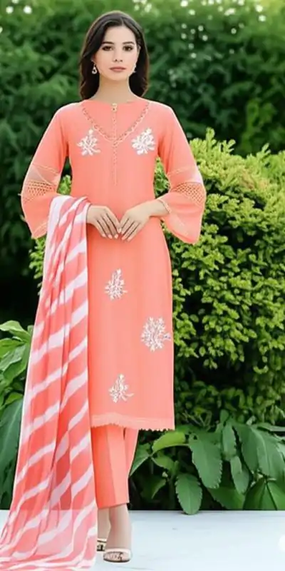 Peach Roman Embroidery Salwar Suit