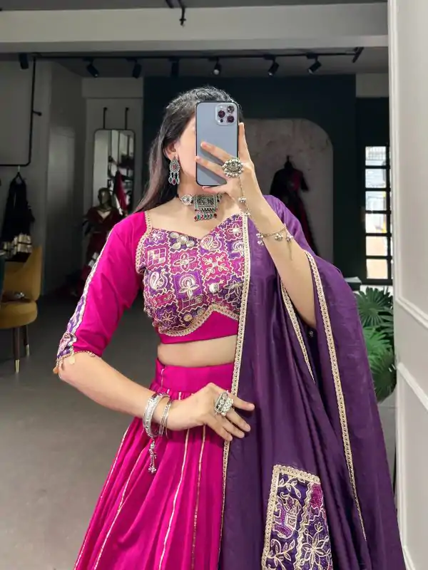 Pink Chanderi Embossed Lehenga Choli