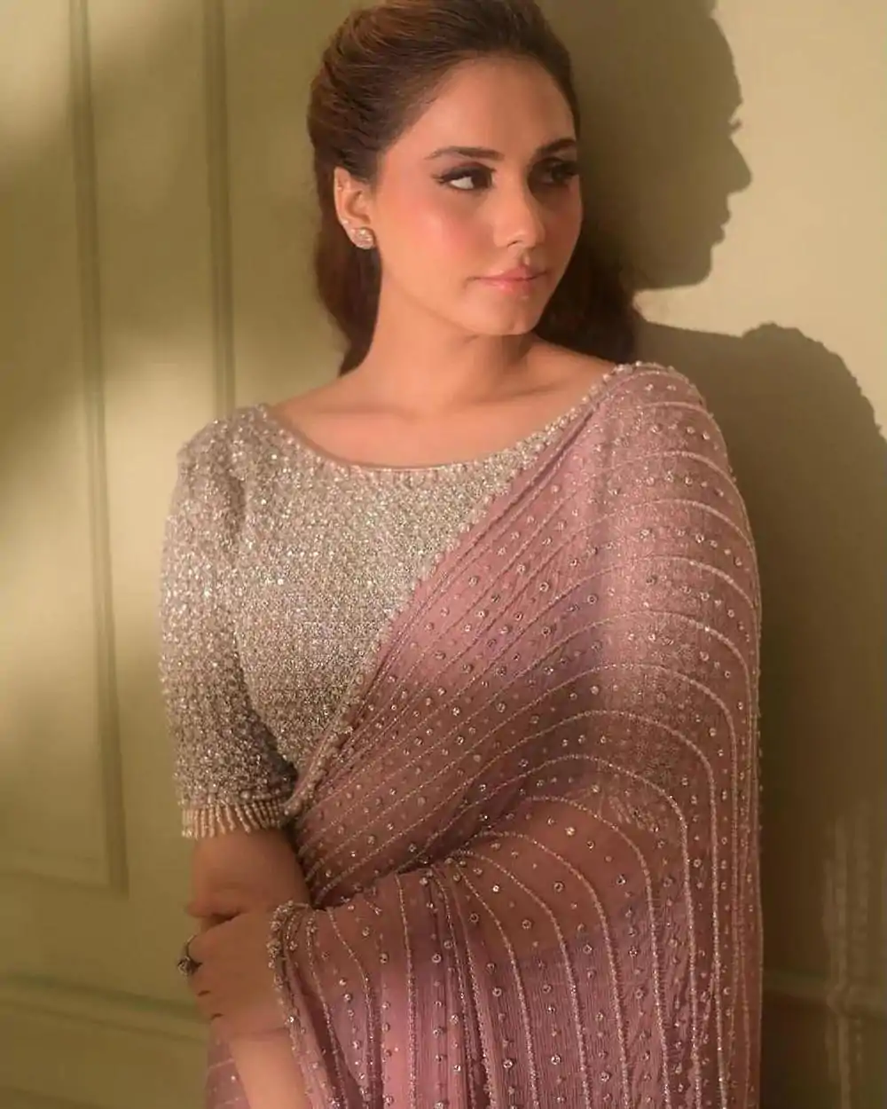 Pink Faux Georgette Sequence Saree