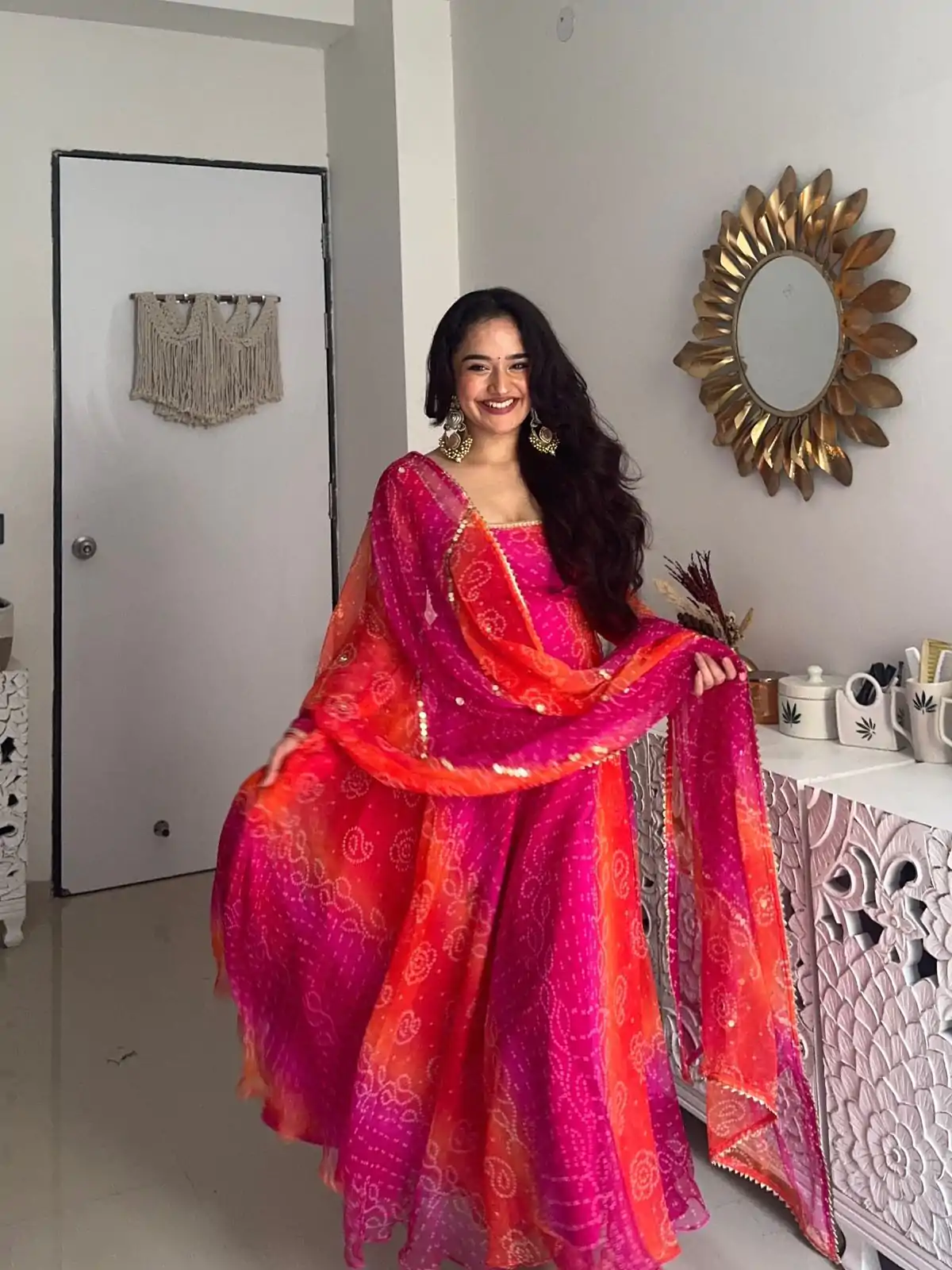 Pink Georgette Printed Gown - Image 4