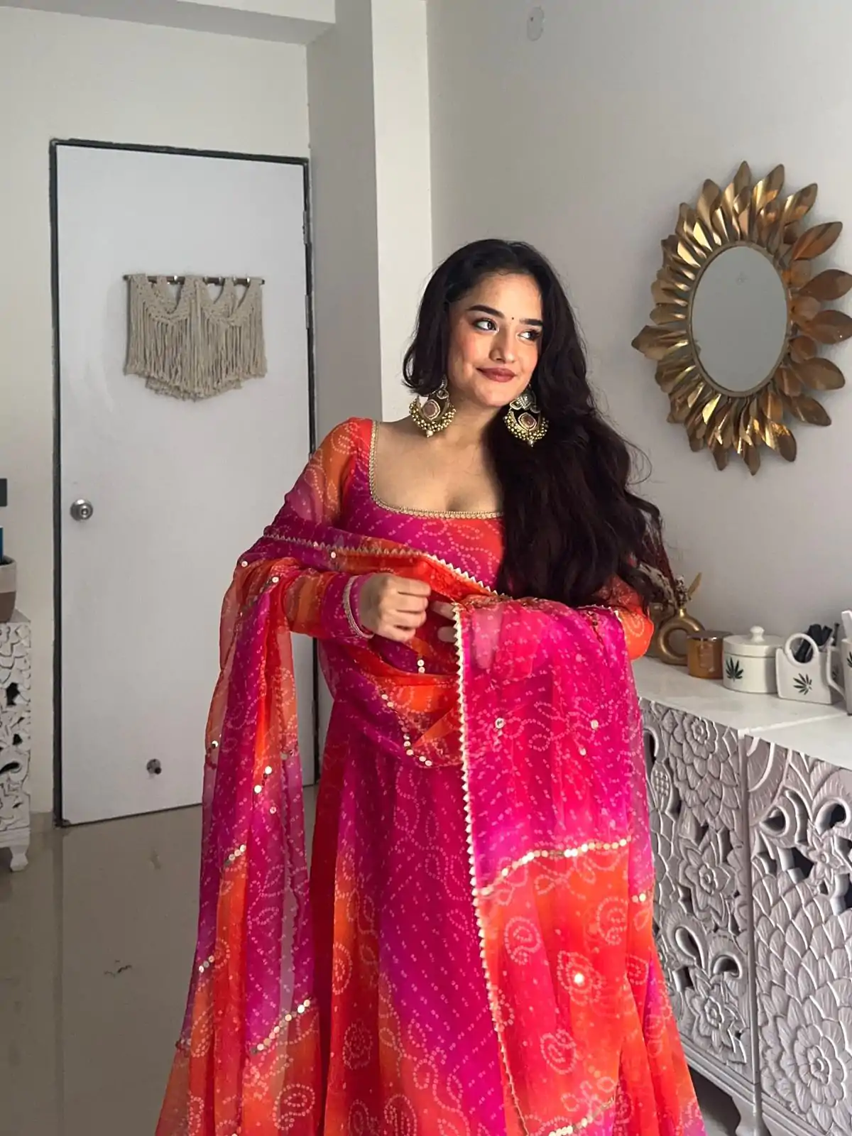 Pink Georgette Printed Gown - Image 2