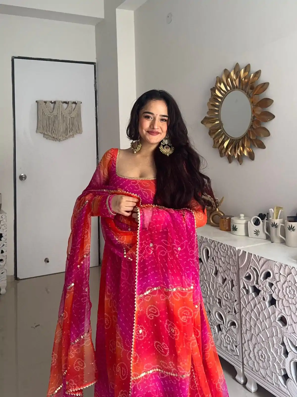 Pink Georgette Printed Gown