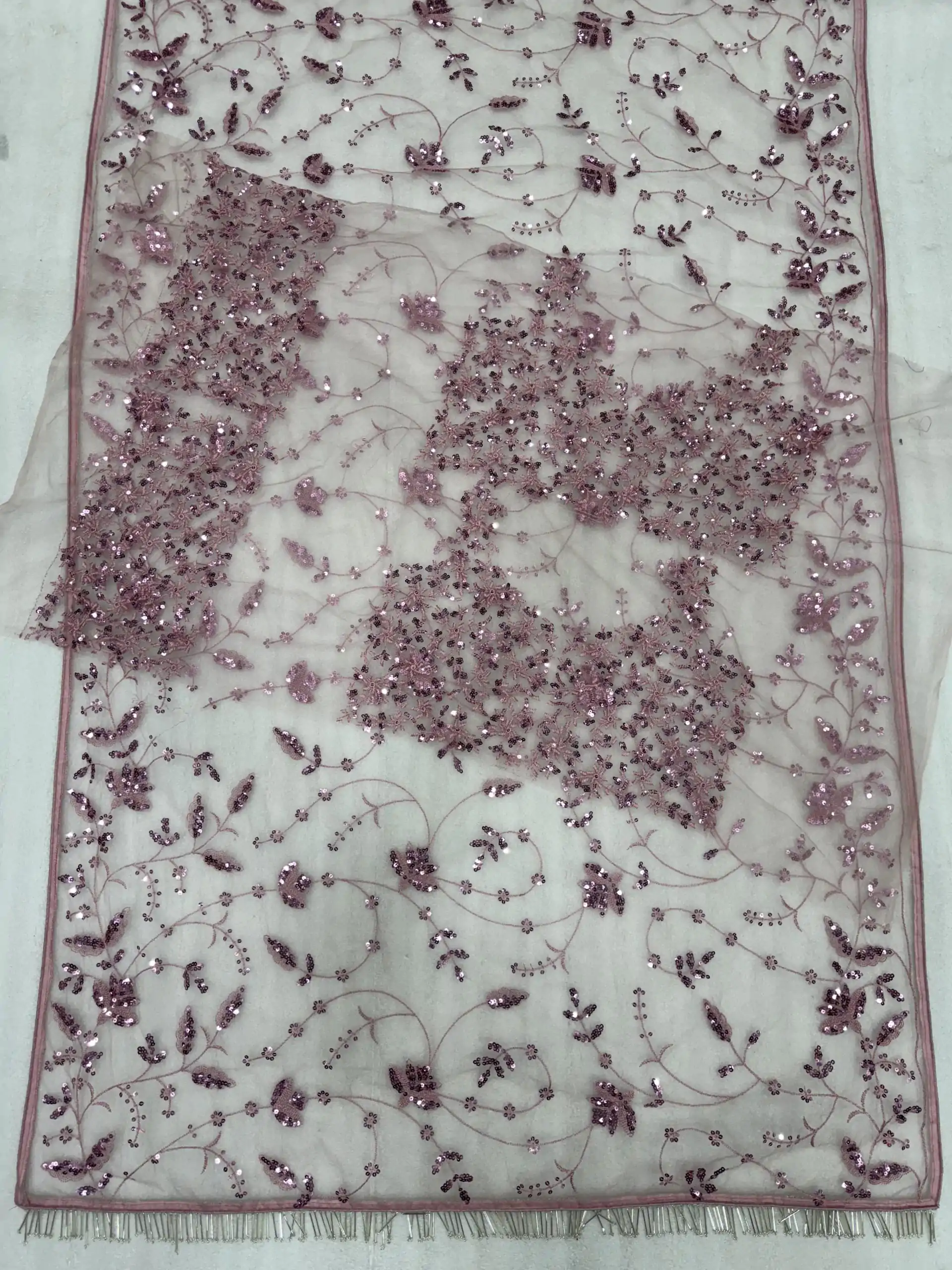 Pink Mono Net Sequins Saree - Image 4