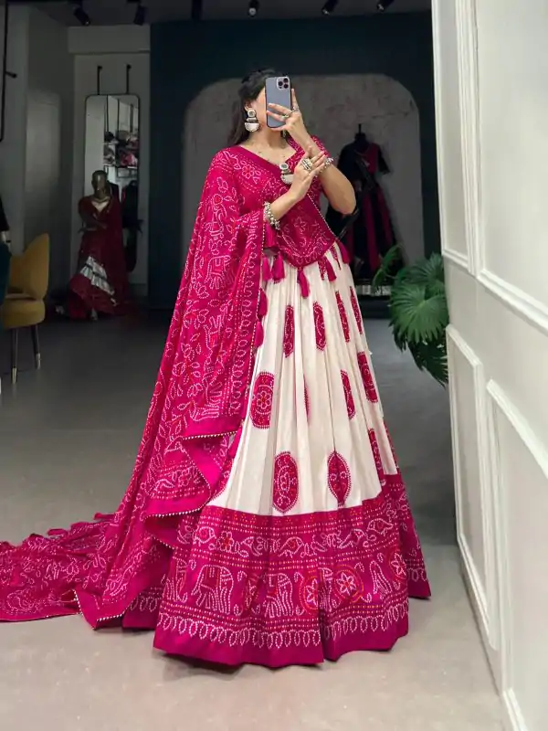 Pink Tasar Bandhej Lehenga Choli