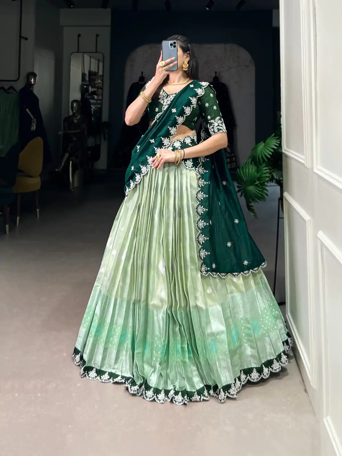 Pista Zari Kota Thread Lehenga Choli - Image 2