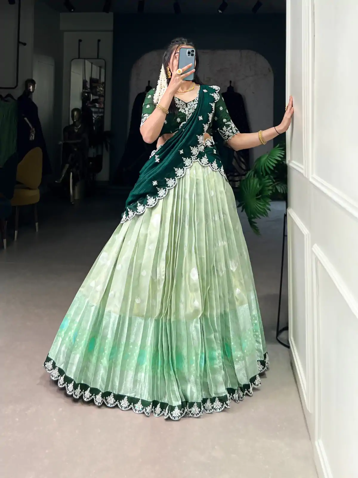 Pista Zari Kota Thread Lehenga Choli