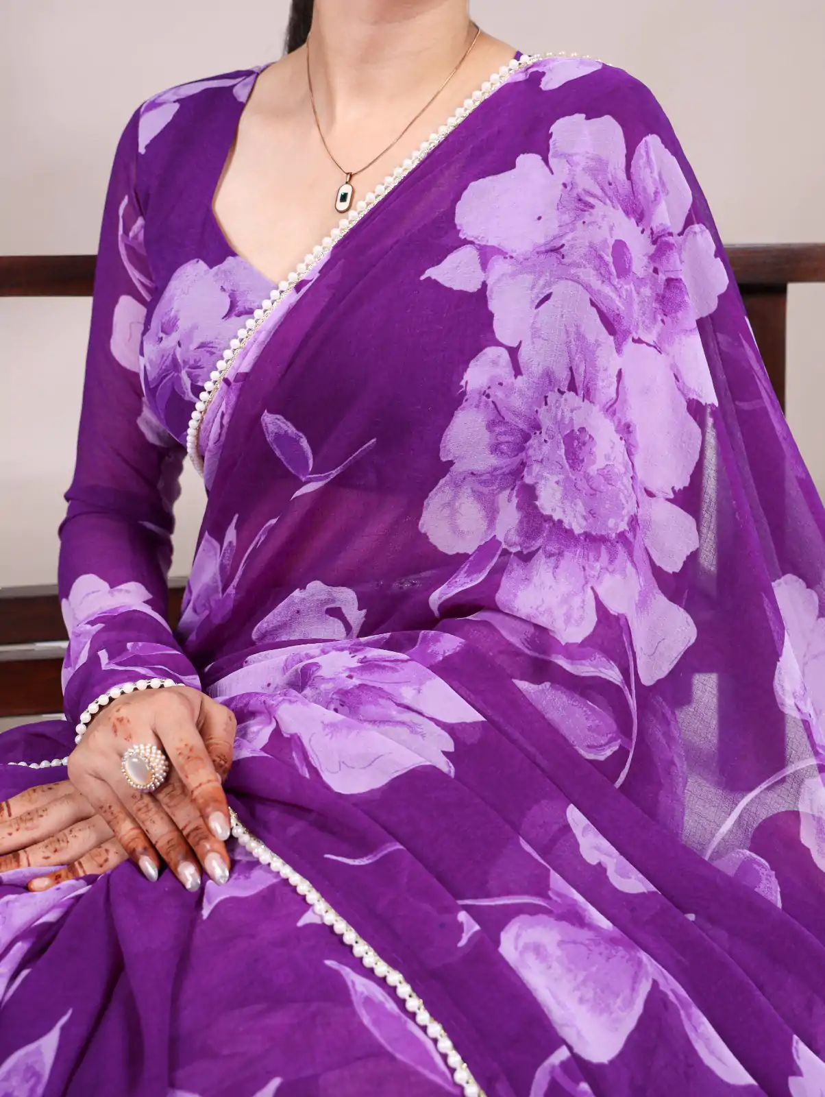 Purple Chiffon Printed Saree - Image 2