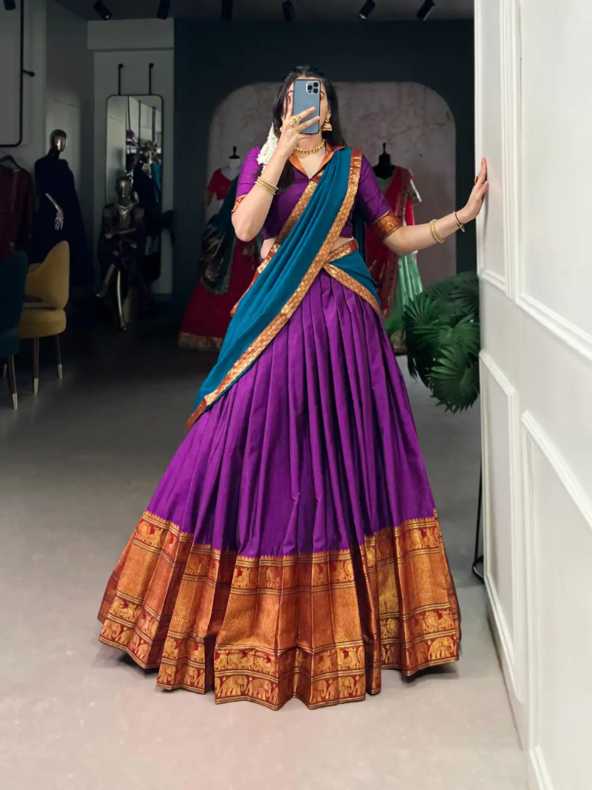 Purple Narayan Pet Zari Weaving Lehenga Choli
