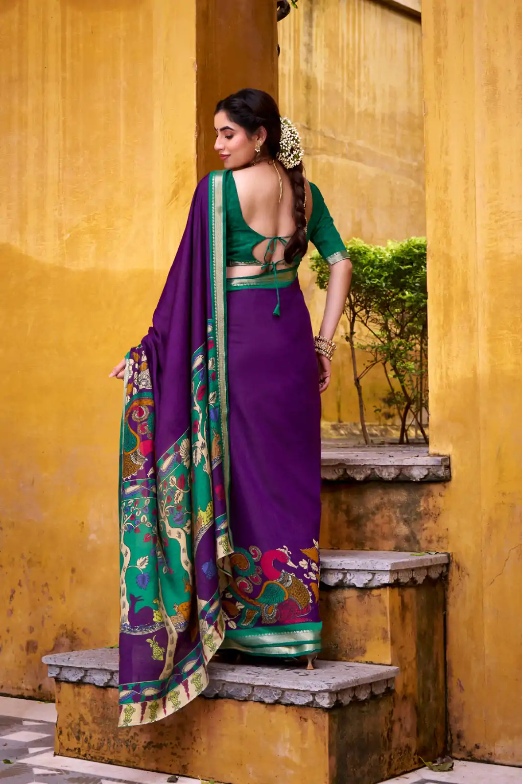 Purple Polyester Kalamkari Saree - Image 2