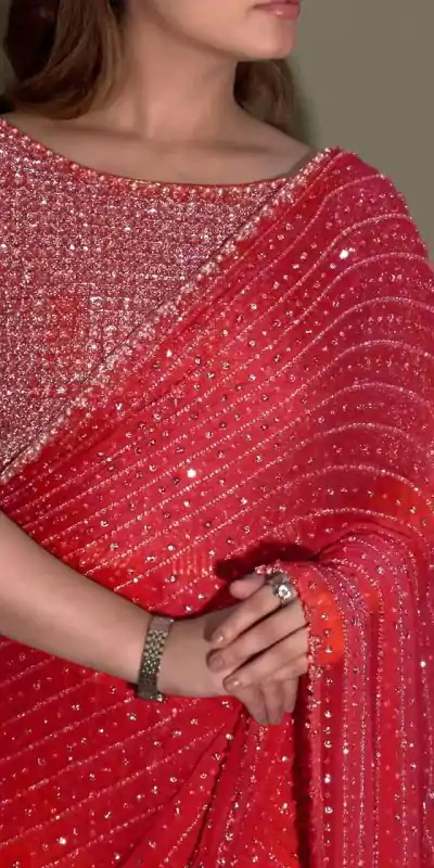 YNF 3452 -DF 3452 Red Color Georgette Sequins Multy Embroidery Work Saree Casual, Wedding, Festive, Events . Expected Delivery  4-6 Working Days @1799/- only                                                                                | Designer Sarees, Embroidered Sarees, Sarees, Bollywood Sarees, Creative Sarees, Ethnic Saree, Modern Digital sarees, Party Wear Sarees