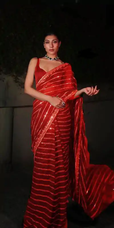 Red Georgette Embroidery Work Saree