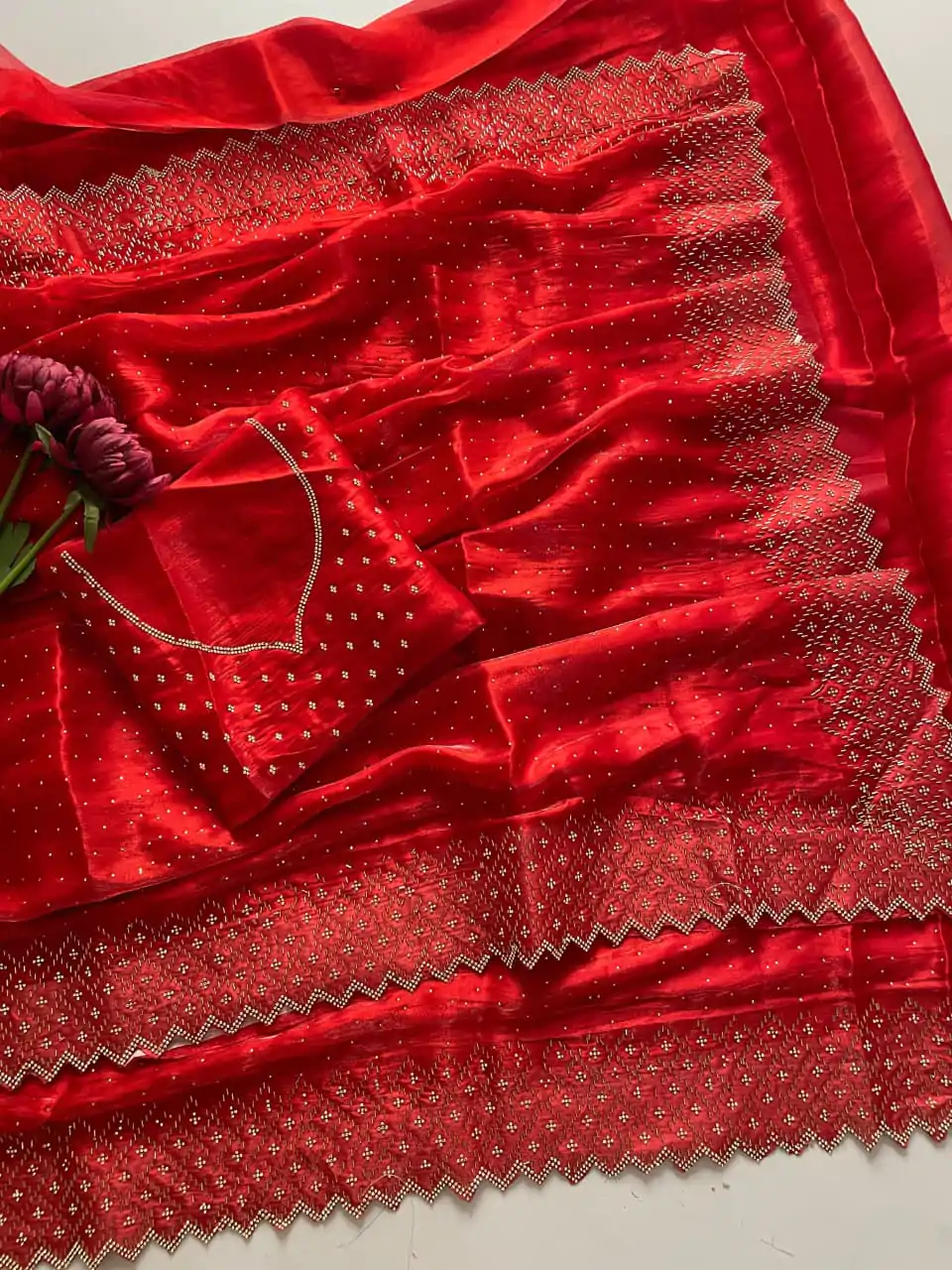 Red Jimmy Choo Diamond Saree - Image 2