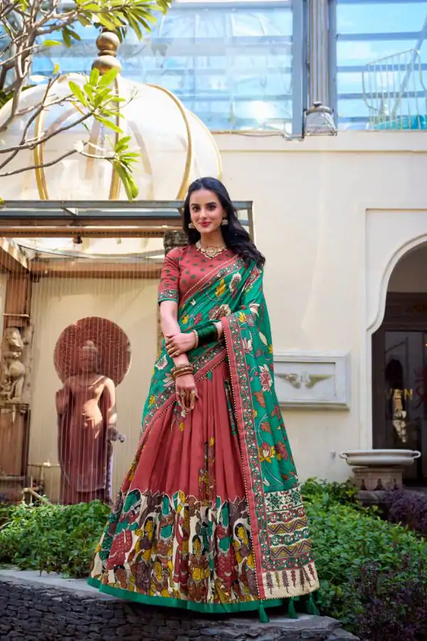 Red Silk Kalamkari Lehenga Choli