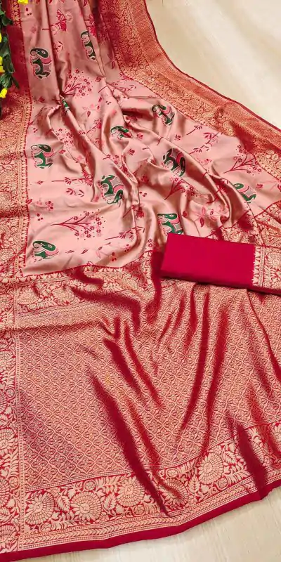 KP 6004 Red Soft Lichi Silk Jacquard Work With Designer Work Saree. Grab it for ₹1499. Delivery 4-6 Working Days. Shop now. | Designer Sarees, Embroidered Sarees, Sarees, Bollywood Sarees, Creative Sarees, Ethnic Saree, Modern Digital sarees, Party Wear Sarees