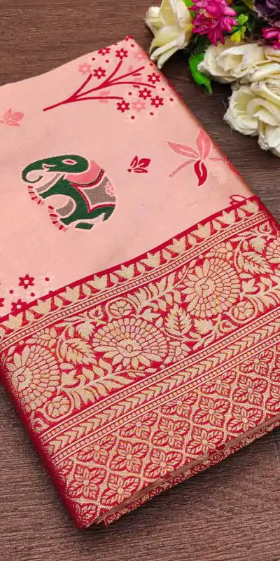 KP 6004 Red Soft Lichi Silk Jacquard Work With Designer Work Saree. Grab it for ₹1499. Delivery 4-6 Working Days. Shop now. | Designer Sarees, Embroidered Sarees, Sarees, Bollywood Sarees, Creative Sarees, Ethnic Saree, Modern Digital sarees, Party Wear Sarees