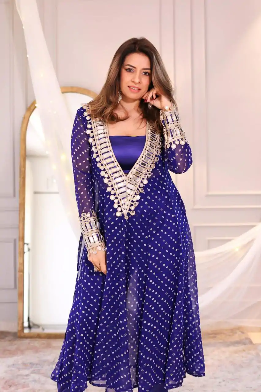 Royal Blue Chinon Digital Printed Salwar Suit