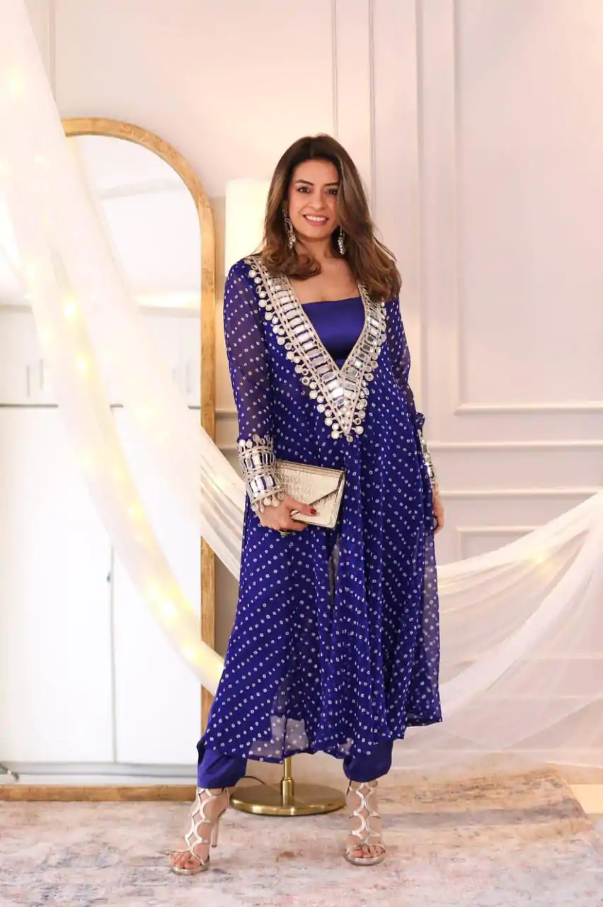 Royal Blue Chinon Digital Printed Salwar Suit - Image 3