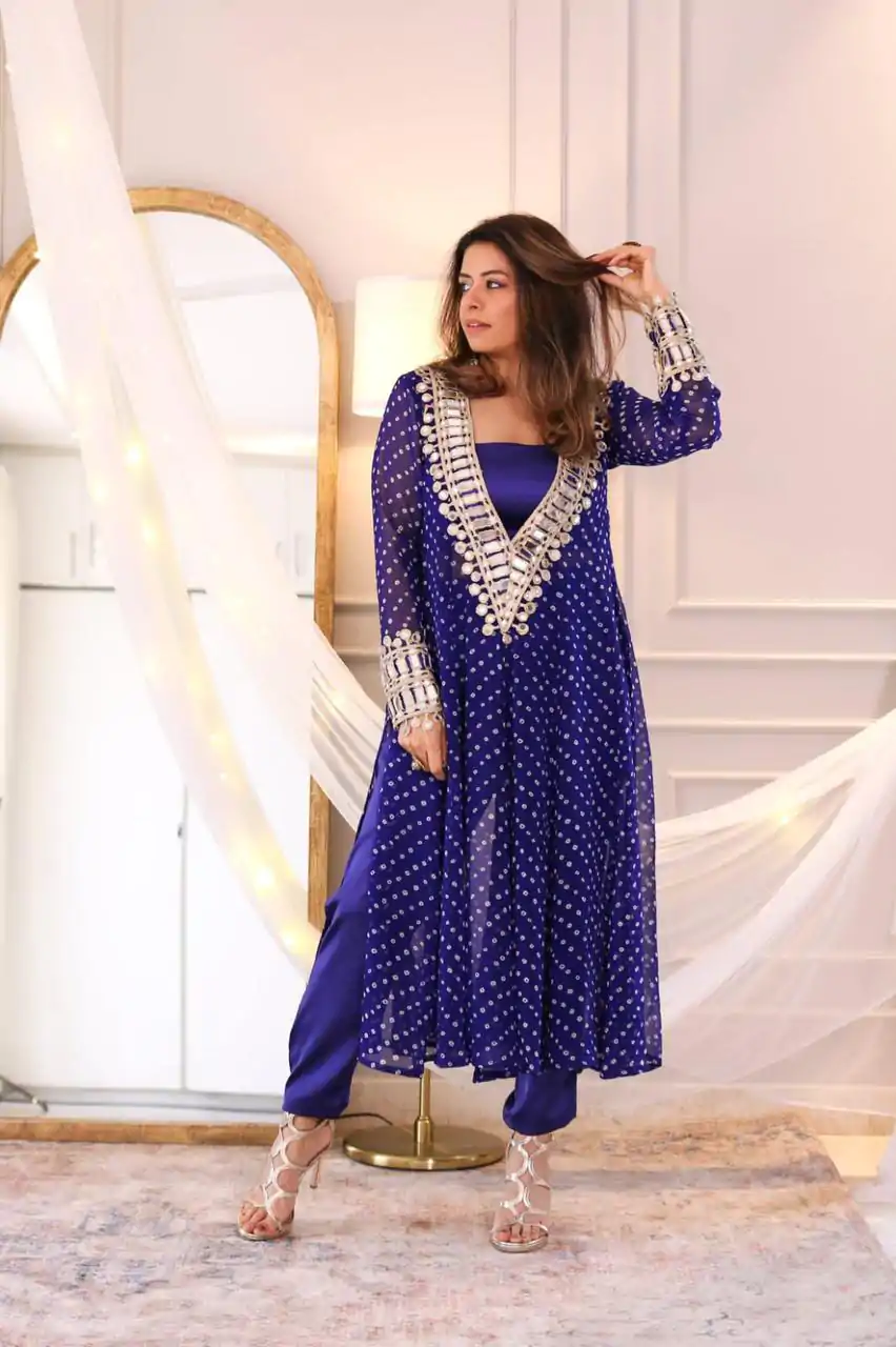 Royal Blue Chinon Digital Printed Salwar Suit - Image 4