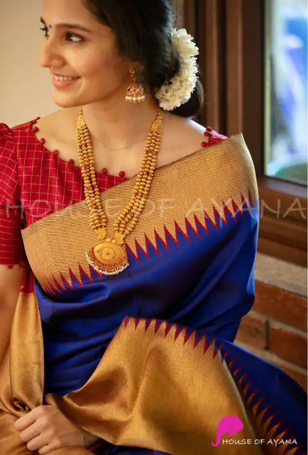Royal Blue Soft Lichi Silk Jacquard Work Saree - Image 5