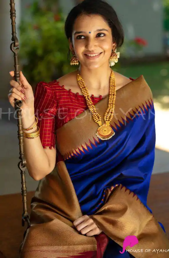 Royal Blue Soft Lichi Silk Jacquard Work Saree - Image 3