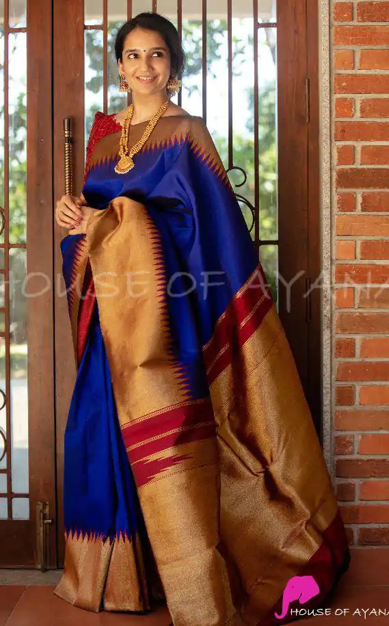 Royal Blue Soft Lichi Silk Jacquard Work Saree