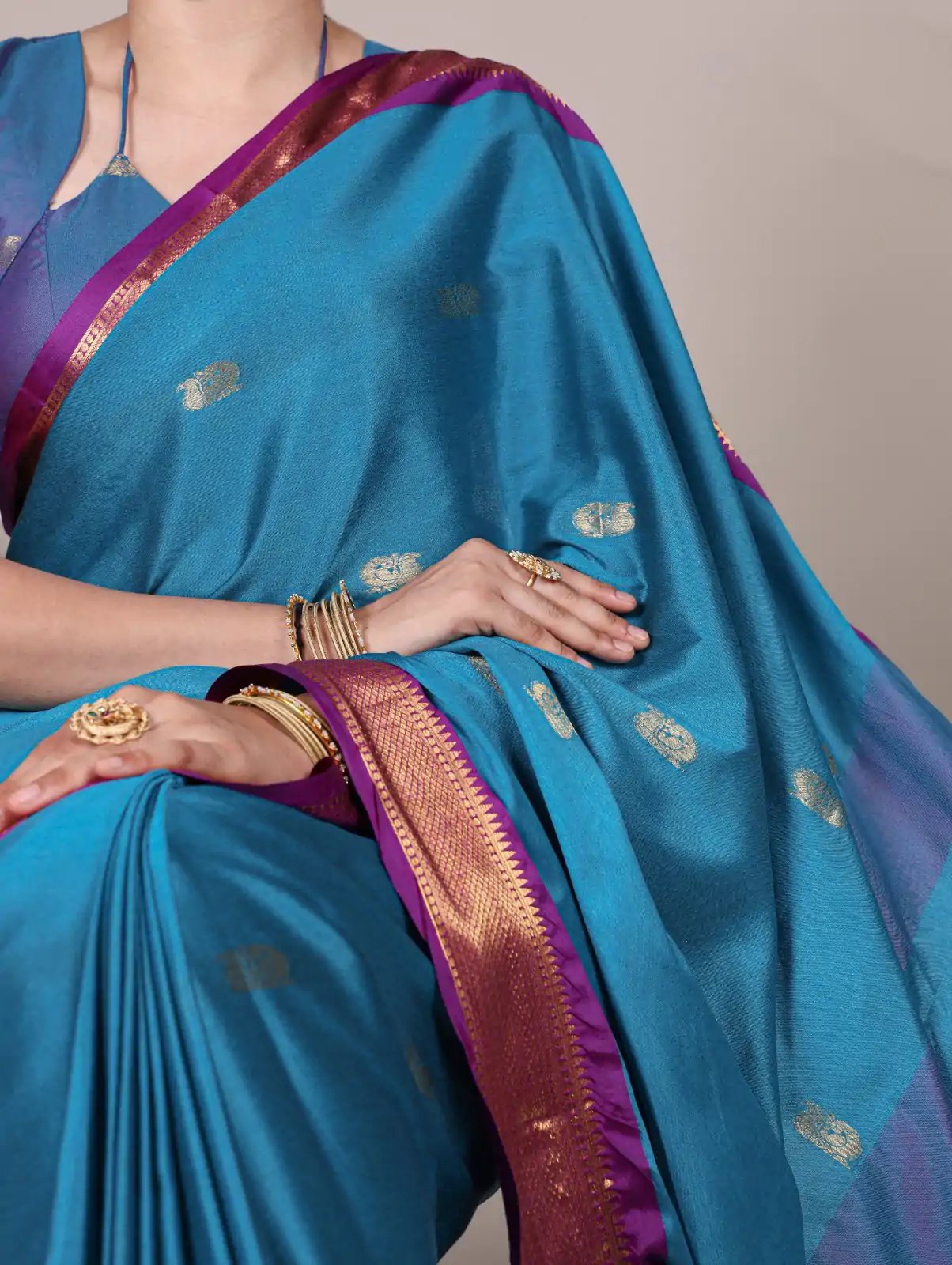 Sky Blue Cotton Paithani Saree - Image 2