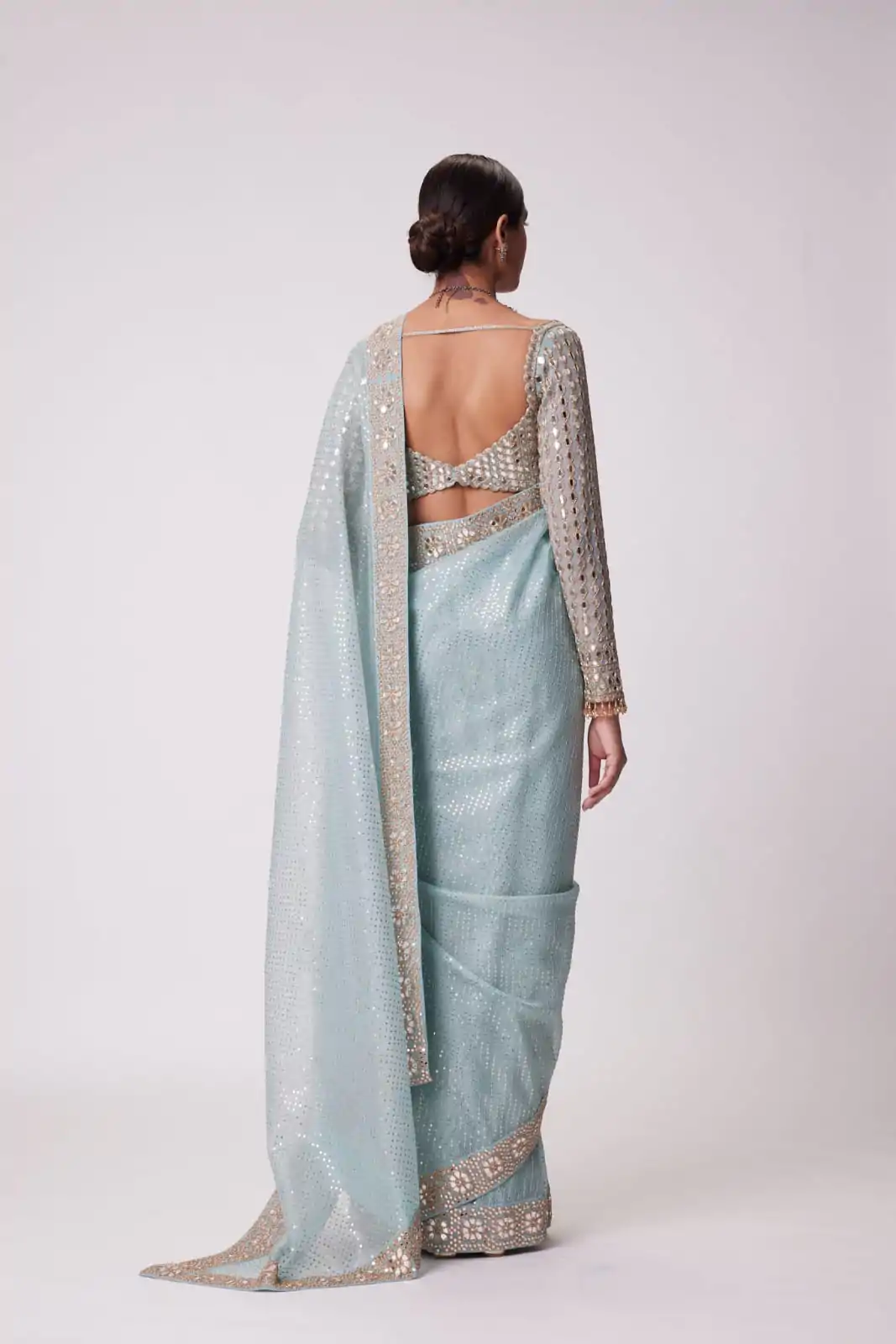 Sky Blue Georgette Sequins Saree - Image 4