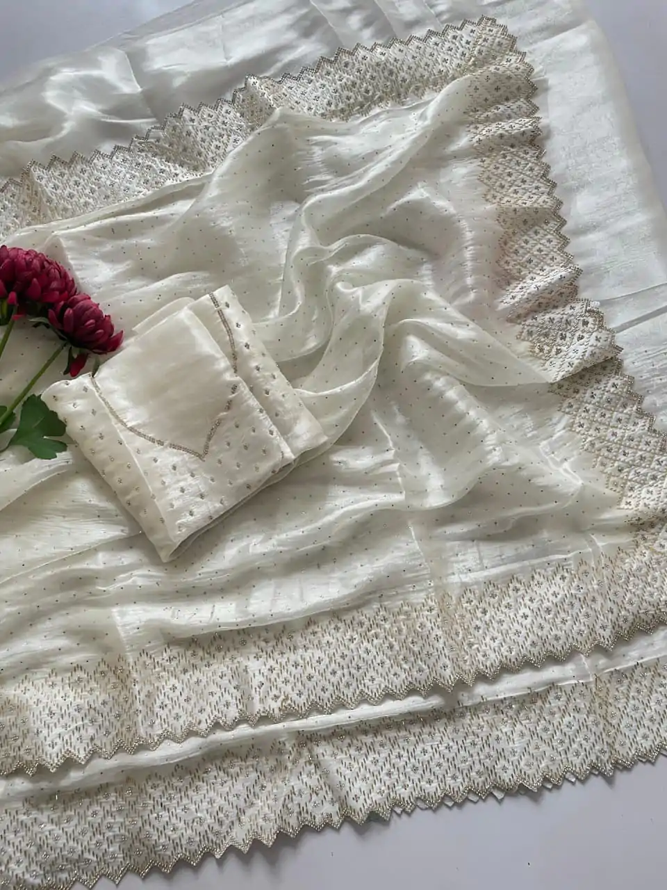 White Jimmy Choo Diamond Saree - Image 2