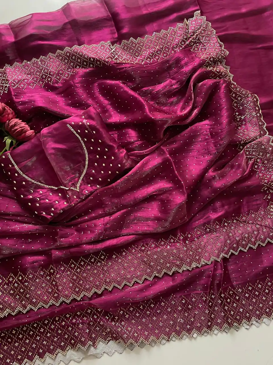 Wine Jimmy Choo Diamond Saree - Image 2