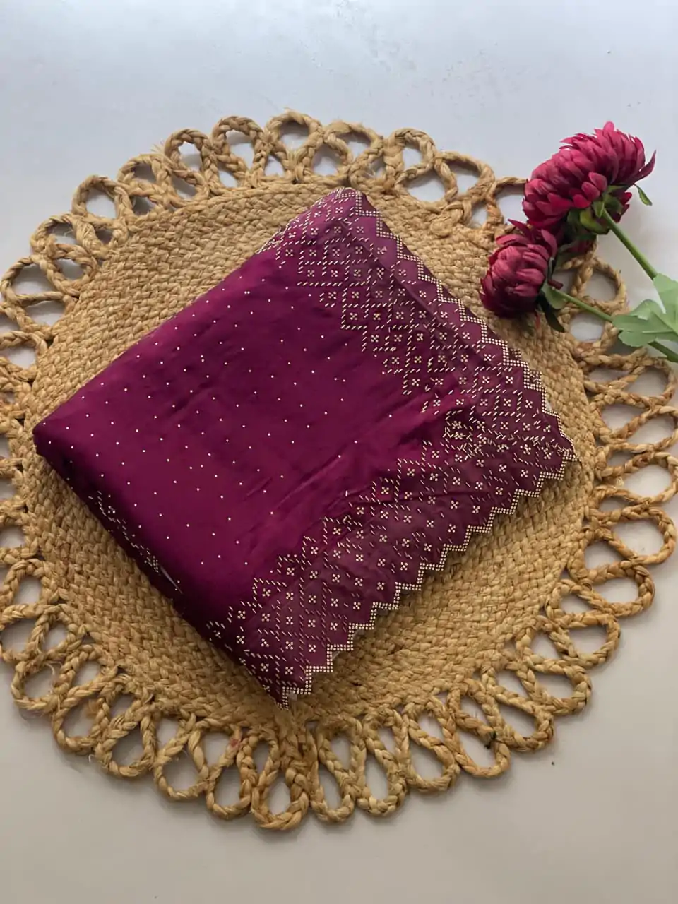 Wine Jimmy Choo Diamond Saree