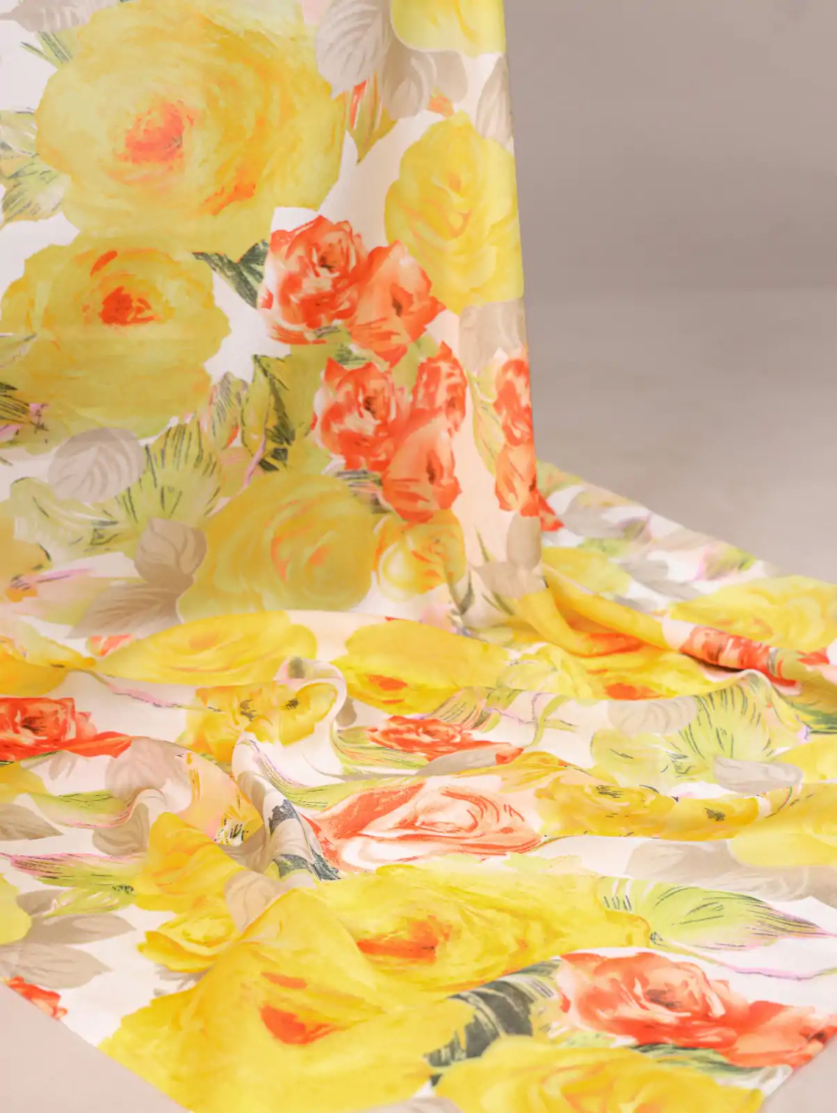 Yellow Dull Satin Printed Saree - Image 3