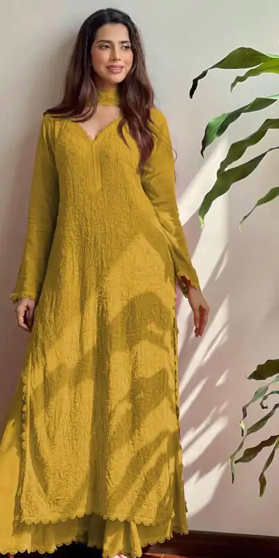 Mustered Georgette Thread Embroidery Salwar Suit