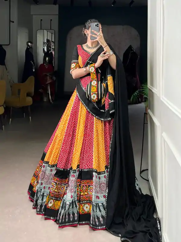 Yellow Rayon Printed Silk Work Lehenga Choli