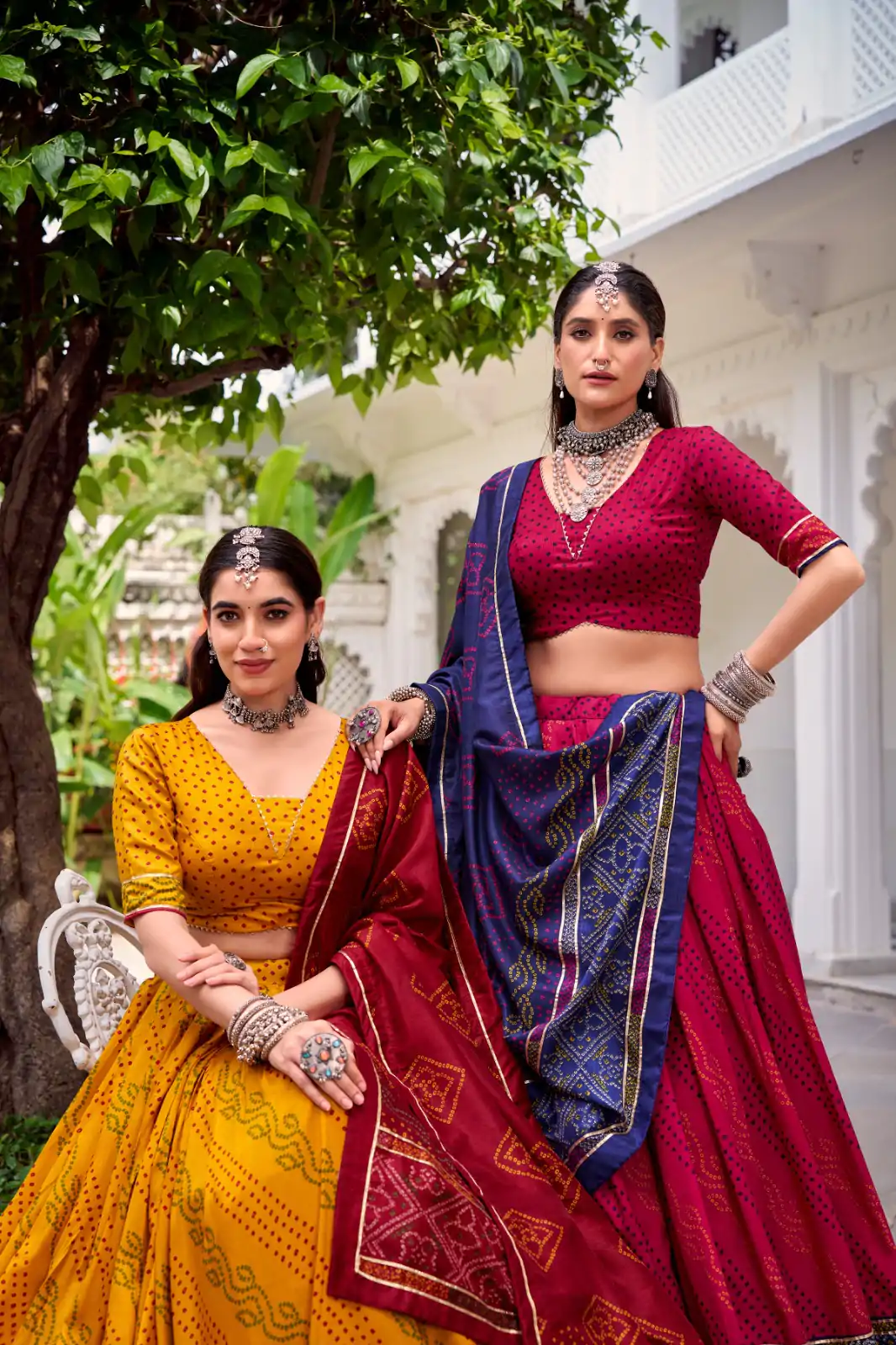 Yellow Tasar Silk Bandhej Print Lehenga Choli - Image 2