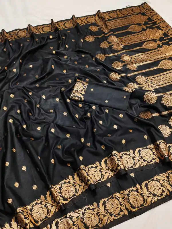 Black Banarasi Silk With Lace and Zari Work Saree