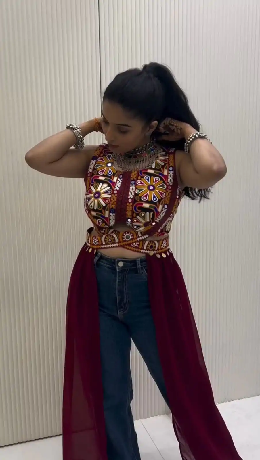 Black Cotton Embroidery Work Lehenga Choli - Image 3