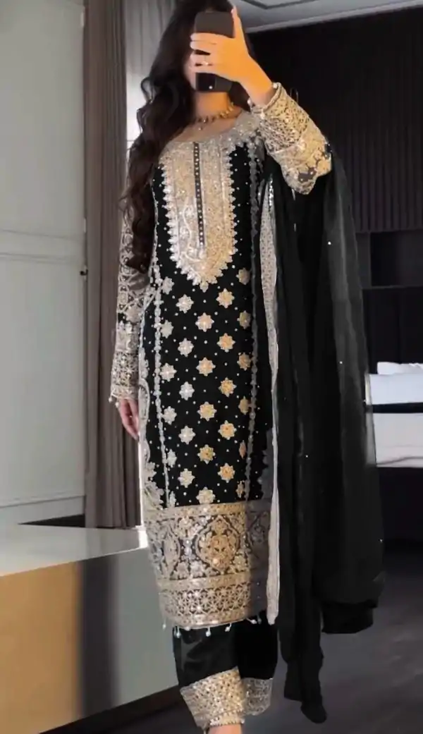Black Faux Georgette Embroidery Salwar Suit