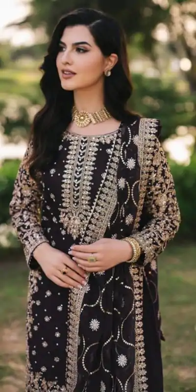 SRK 5238 Black Faux Georgette With 5mm Embroidery Sequence Work with Beads Work Wedding, Party, Festive, Events, 4-6 Working Days At 2399 | Casual Suits, Jump Suits, Salwar suit, Creative suits, Designer Suits, Palazzo Suits, Party Wear Suits, Patiala Suits, Straight Suits