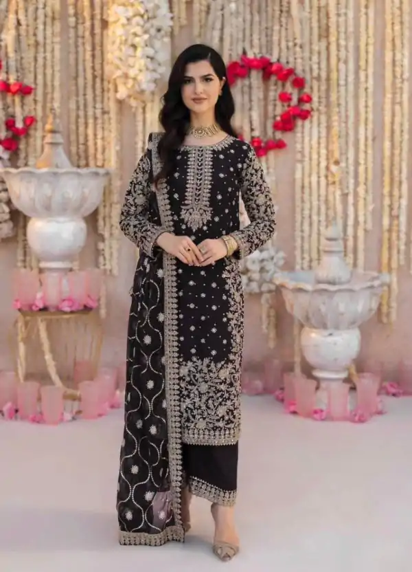 SRK 5238 Black Faux Georgette With 5mm Embroidery Sequence Work with Beads Work Wedding, Party, Festive, Events, 4-6 Working Days At 2399 | Casual Suits, Jump Suits, Salwar suit, Creative suits, Designer Suits, Palazzo Suits, Party Wear Suits, Patiala Suits, Straight Suits