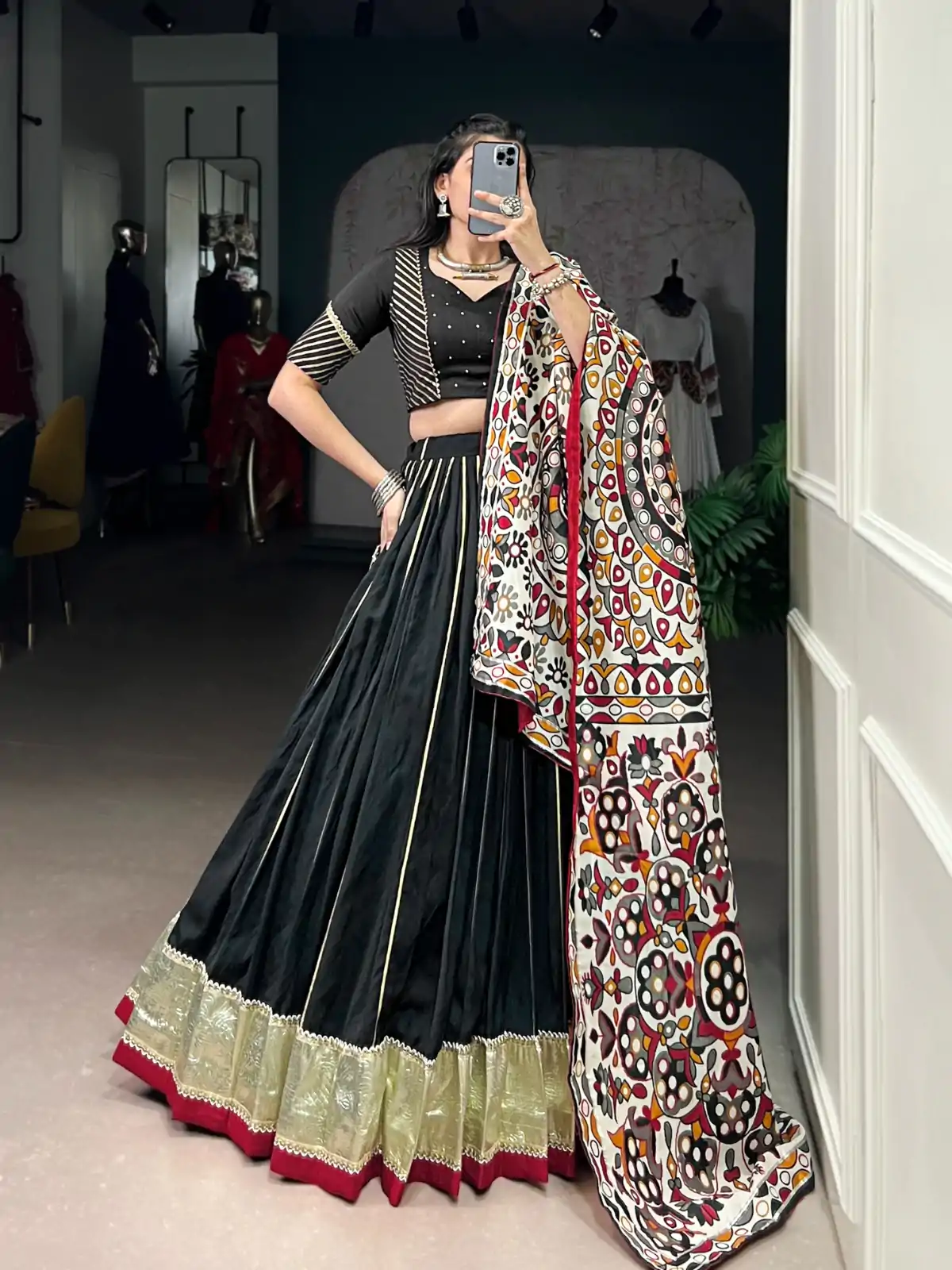 LNB 1658 Black Pure Chanderi with Zari Work & Gotta Patti Work Lehenga Choli . Introductory Price ₹3199. Delivery 4-6 Working Days. Shop now. | Lehenga, Bollywood Lehenga, Creative Lehenga, Designer Lehenga, Embroidered Lehenga, Party Wear Lehenga