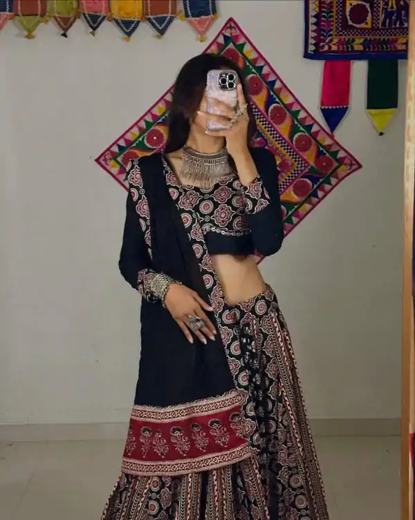 Black Rayon Cowrie Lace Work Lehenga Choli
