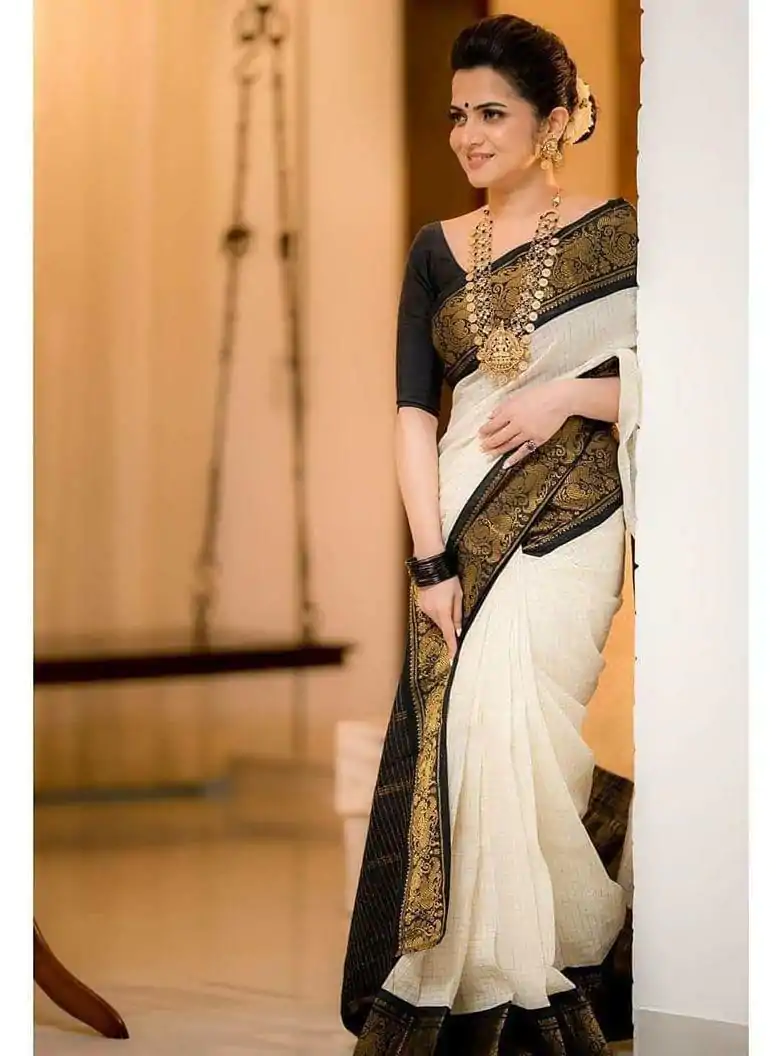 KP 3025 Black Soft Lichi Silk Saree Perfect for Wedding, Party, Baby Shower, Onam, Durga Puja . Available at ₹1449 only. Delivery 4-6 Working Days. | Designer Sarees, Embroidered Sarees, Sarees, Bollywood Sarees, Creative Sarees, Ethnic Saree, Modern Digital sarees, Party Wear Sarees