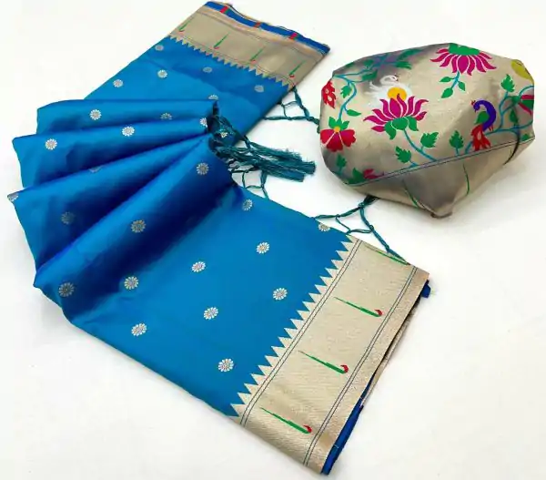 Blue A Pethani Silk Lace Zari Work Saree